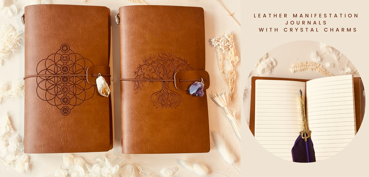 Leather Tree of Life and Chakra Crystal Manifestation Journals
