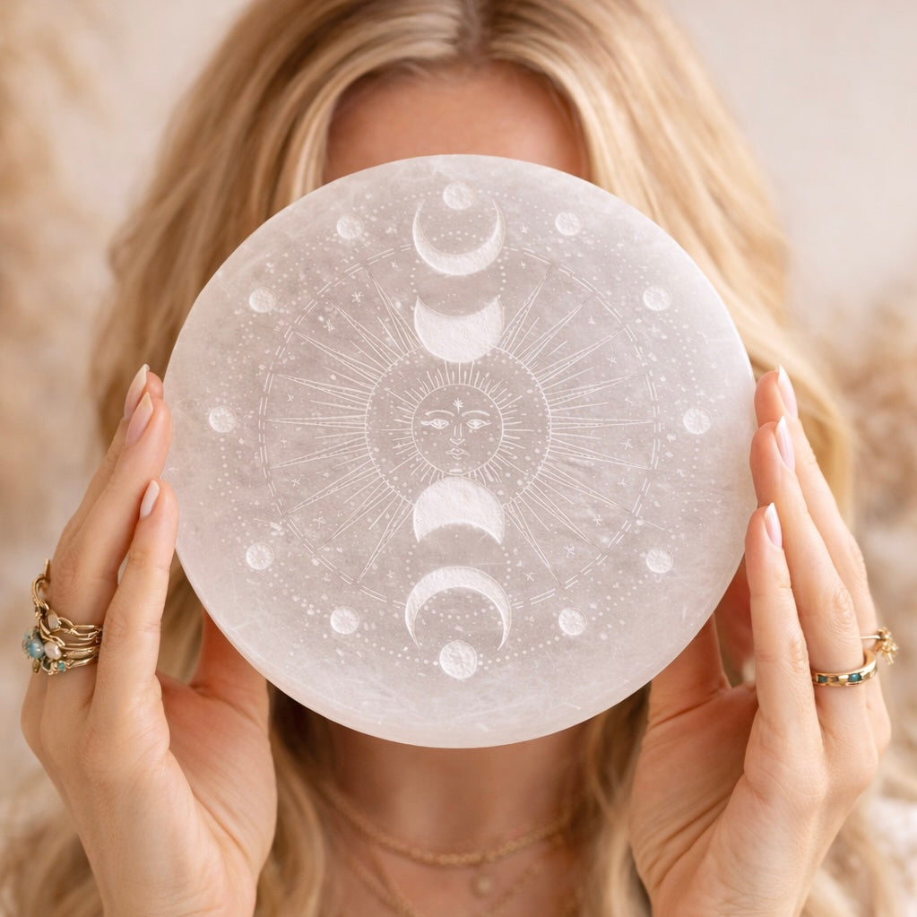 Moon Phase Selenite Plate Boho Beth