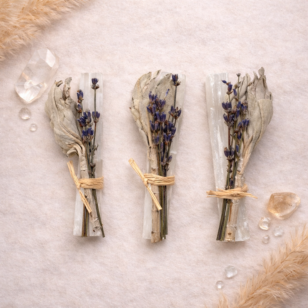 Sacred Calm Trio – White Sage, Lavender & Selenite