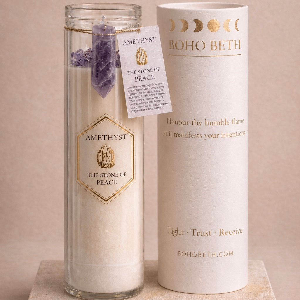 Amethyst Crystal Peace Spell Candle with Boho Beth Box