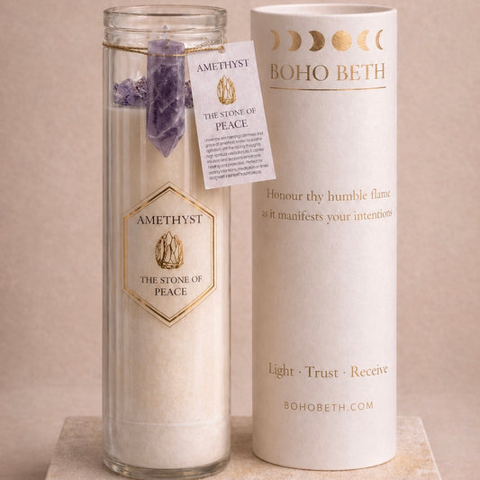 Amethyst Crystal Peace Spell Candle with Boho Beth Box