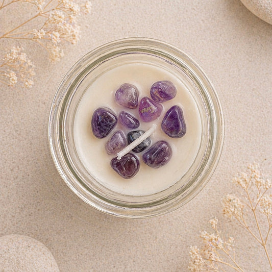 Amethyst Peace Spell Candle with Crystal Chips in the top