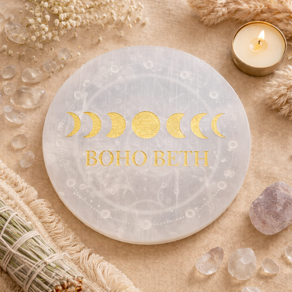 Celestial Moon Selenite Charging Plate | Boho Beth in Gold