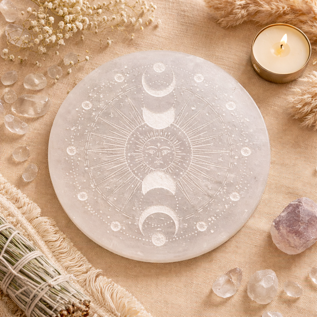 Celestial Moon Selenite Crystal Charging Plate