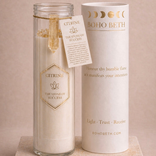 Citrine Crystal Success Spell Candle Jar with Boho Beth Luxury Packaging