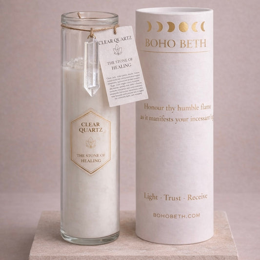 Boho Beth Clear Quartz Healing Manifestation Spell Candle and Box