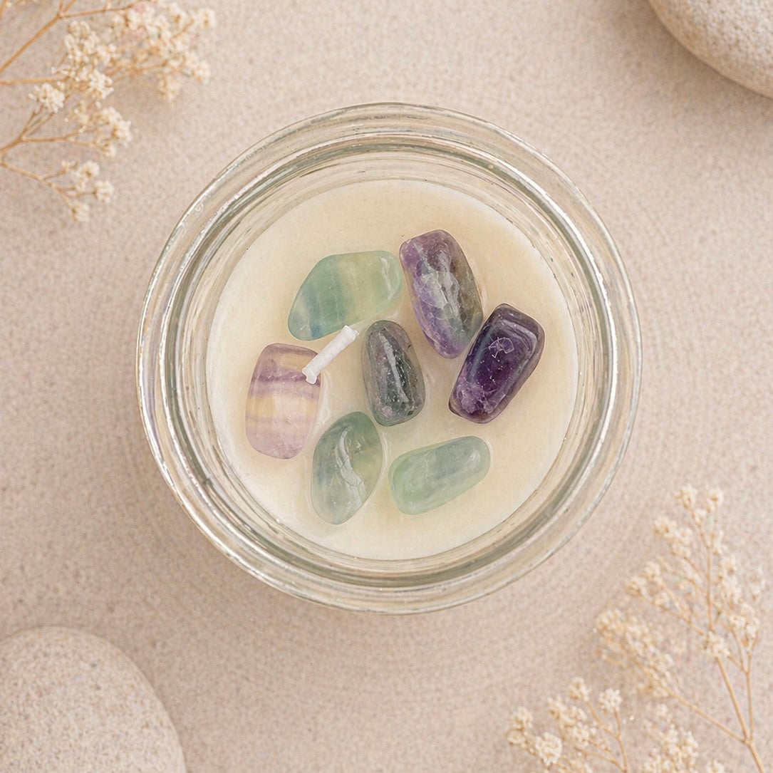 Fluorite Balance Spell Candle with Crystal Chips on top