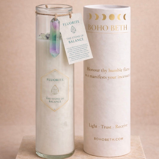 Fluorite Crystal Balance Spell Candle with Boho Beth Candle Box 