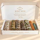  Folk Magic Ritual Box with six botanical bundles including Mugwort, Rue, Lavender, Rosemary, Eucalyptus and Cinnamon.