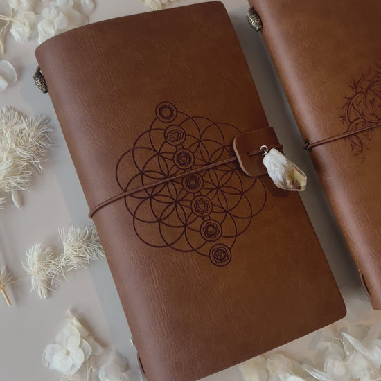 Tree of Life and Chakra Crystal Charm Leather Manifestation Journals