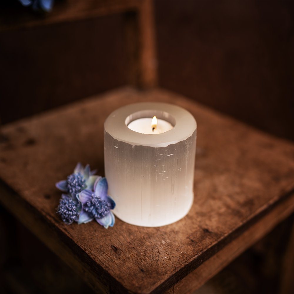 Selenite Tealight Candle Holder | Boho Beth