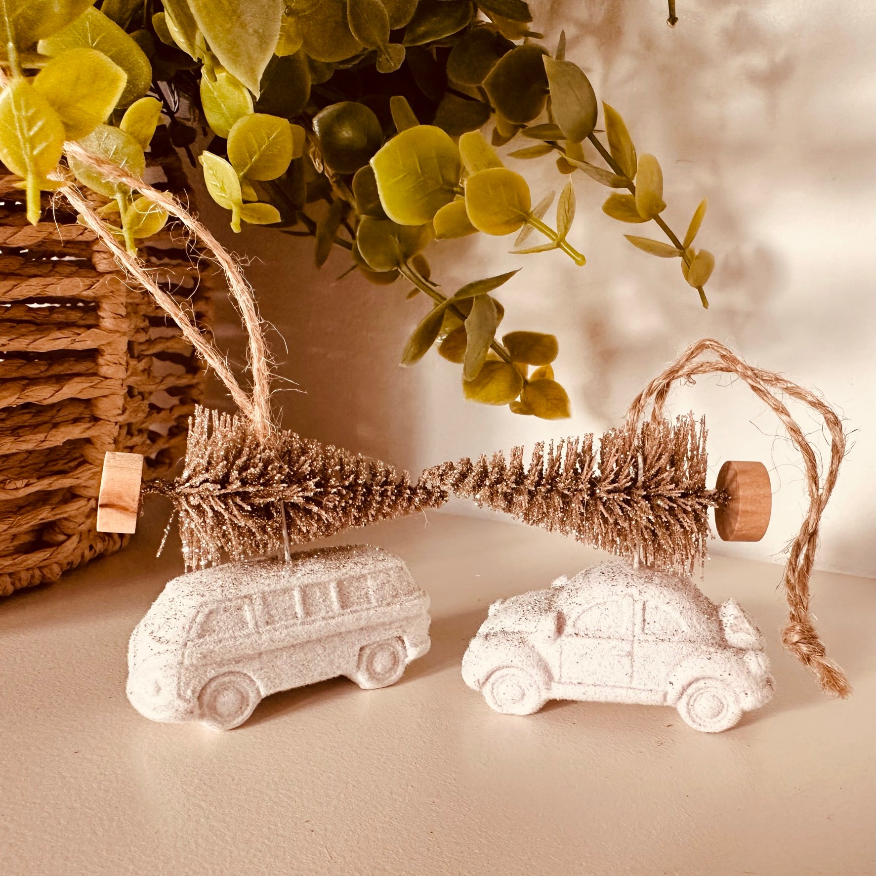 White VW Camper Beetle Christmas Tree Baubles